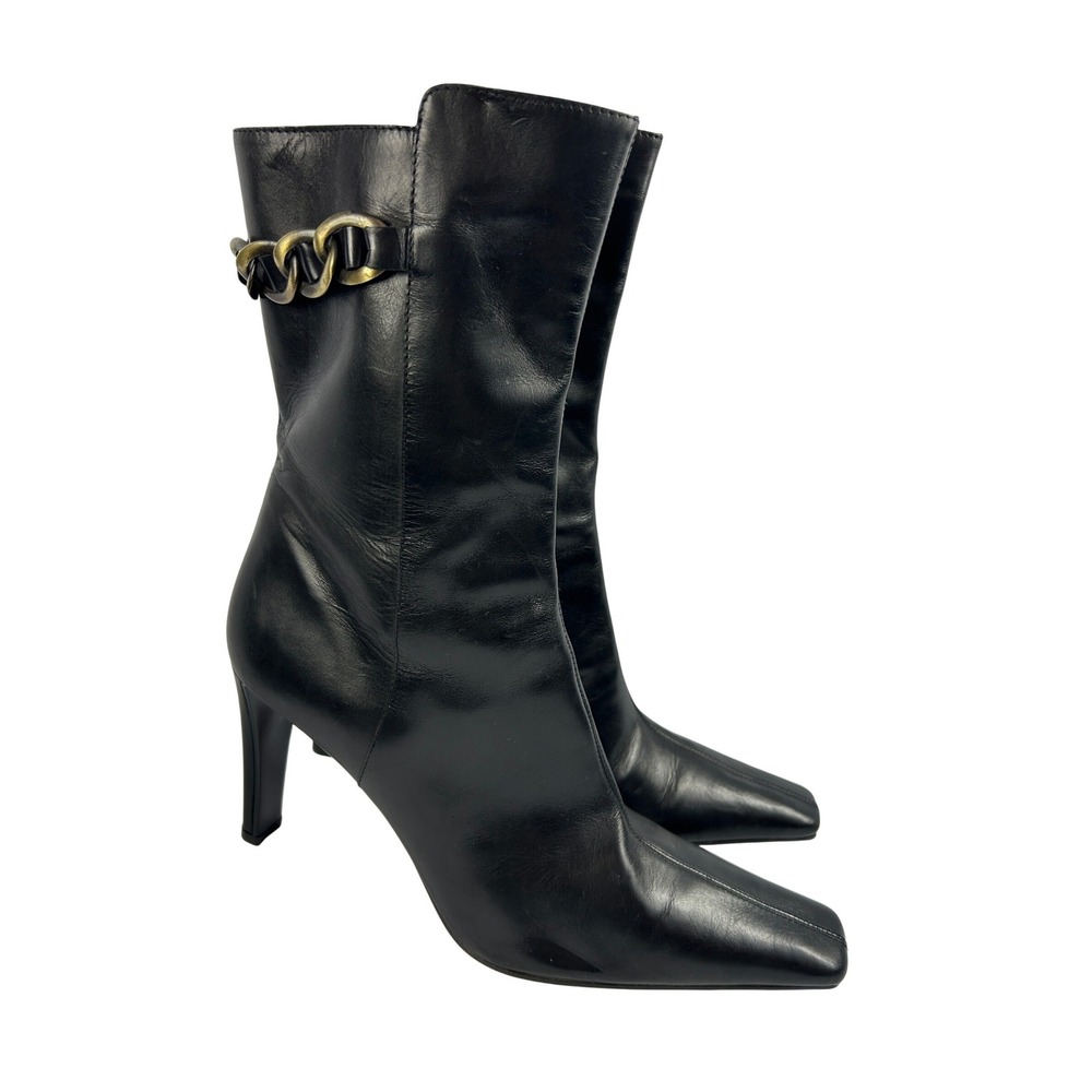Donald J Pliner Black Leather Square Toe‎ Contemporary Mid Calf Boots Size 10M